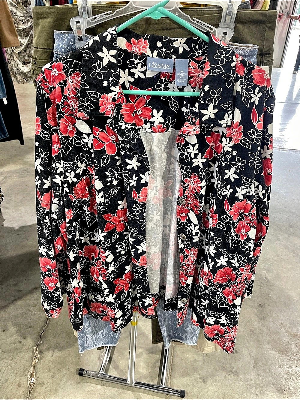Liz&Me Floral Cotton Jacket Black & Red Size 3X